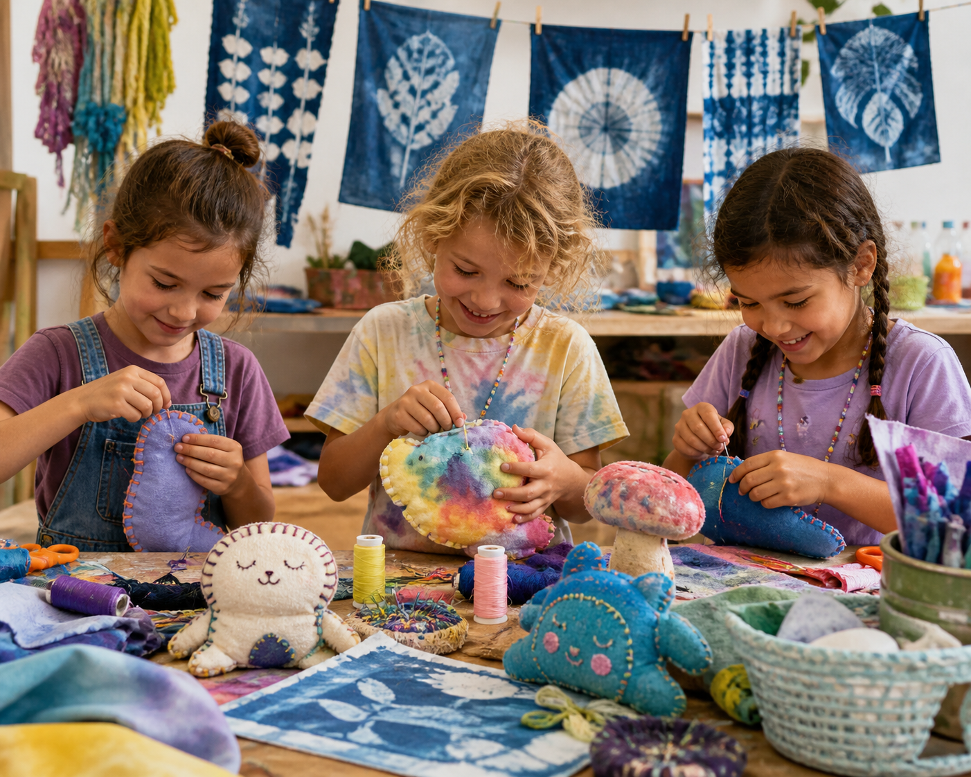 kids working with soft fabrics
